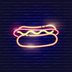 Wall Mural - Hot dog neon icon. Glowing Vector illustration icon for mobile, web and menu design. Street Food concept.