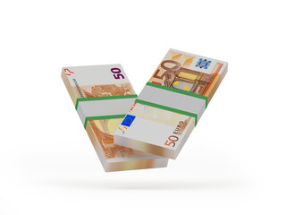 Bundles of fifty euro banknotes. 3d illustration 