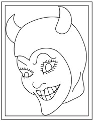 Poster - 
Devil girl drawing page in hand drawn vector design 

