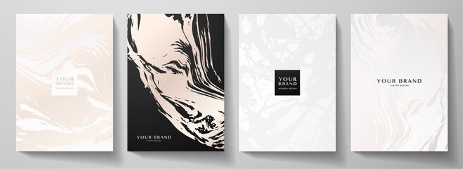 Wall Mural - modern rose gold, white cover design set. creative fashionable background with abstract marble textu