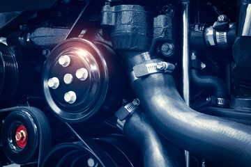 Wall Mural - Engine close-up., modern car or boat engine