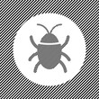 A large bug symbol in the center as a hatch of black lines on a white circle. Interlaced effect. Seamless pattern with striped black and white diagonal slanted lines