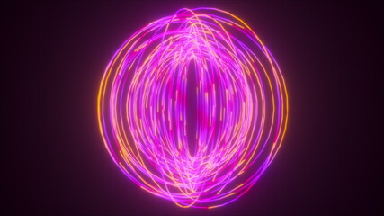 Poster - Circular rotation of thin neon splines, computer generated. 3d rendering of abstract futuristic backdrop