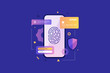 © KOSIM - The smartphone screen and personal data are closed from public use. Access to personal virtual information by fingerprint. Personal data protection rules in mobile applications. Vector illustration.