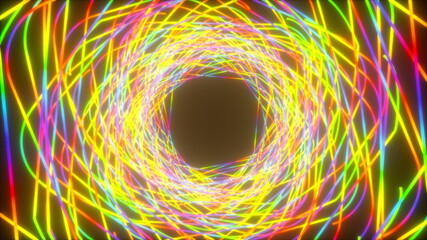 Poster - Many random neon splines, computer generated. 3d rendering glowing backdrop