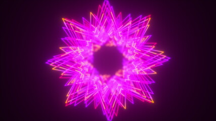 Poster - Set of stars neon splines, computer generated. 3d rendering glowing backdrop