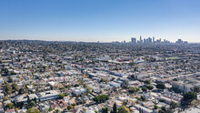 Aerial View From Beverly Hills Looking Towards Downtown Los Angeles California.  Midday On A Clear Sunny Day
