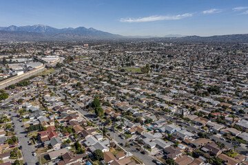 Drone Aerial View Suburban California Neighborhood. Single Family Homes