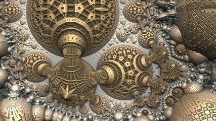 Wall Mural - Geometric 3D fractal background with recursive structures and shapes.