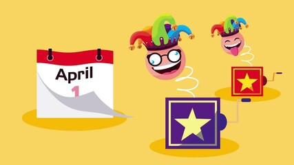 Poster - april fools day calendar with emojis in surprise boxes