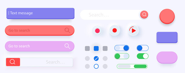 3D Search bar. Set Search bar vector element design, set of search boxes ui template isolated on gray background