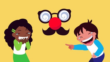 Poster - little interracial kids couple giggling characters