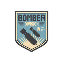 Patch On Officer Uniform Isolated Army Insignia Of Bomber Division. Vector Aviation Bomber Jet Fighter, Bombing Aircraft, Patch On Non-commissioned Officers Uniform. Label On Military Apparel