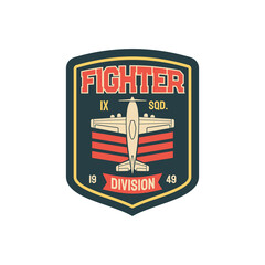 fighter plane army chevron insignia aviation squad isolated sticker, patch on uniform. vector milita
