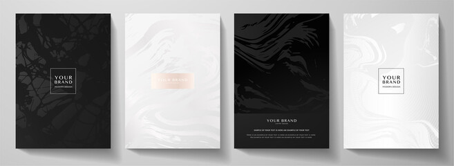 Wall Mural - modern black, white cover design set. creative fashionable background with abstract marble pattern, 