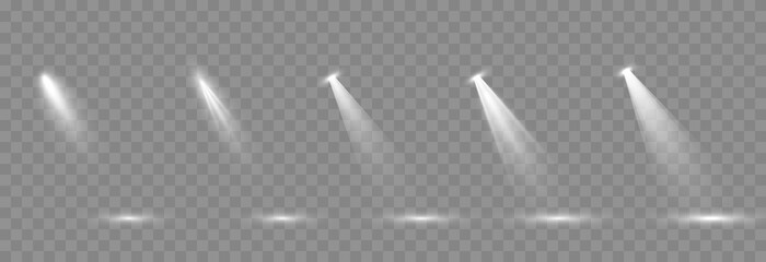 Wall Mural - Vector set of light. Light source, studio lighting, walls, png. Light beams, light effect.