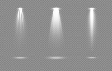 Wall Mural - Vector set of light. Light source, studio lighting, walls, png. Light beams, light effect.