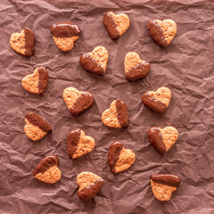 Wall Mural - Homemade Heart Shaped Cookies on dark background.