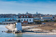 USA, Massachusetts, Nantucket Island. Nantucket Town, Brant Point Lighthouse from Nantucket Ferry.