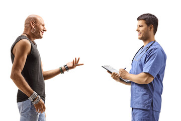 Canvas Print - Doctor and a male hipster having a conversation