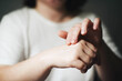 © cinana - adult woman applies  moisturizer cream  on her hands