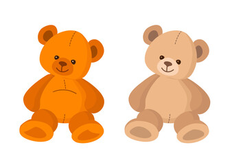teddy bears. cute stuffed toy. red and beige bears isolated on white. vector
