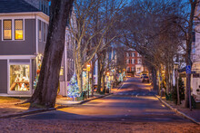 USA, Massachusetts, Nantucket Island. Nantucket Town, Christmas On Centre Street.