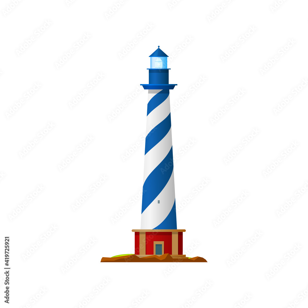 Lighthouse beacon tower sea searchlight, nautical light house, vector ...