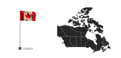 Wall Mural - Canada map. gray national vector map, and flag 3d illustration.