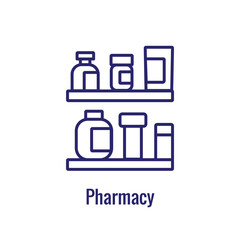 Wall Mural - Pharmacy icon with an aspec of the pharma business - outline icon