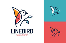 Bird Logo Vector Design Template In Isolated White Background. Bird Leaf Logo Vector Icon Template Line Art Outline