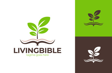 Living Bible church logo. Church logo sign with leaf nature modern vector graphic abstract.