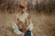 A Film Portrait Of Young Beautiful Redhead Woman