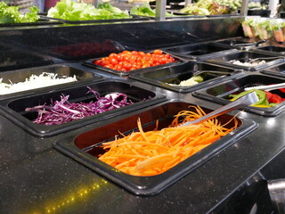 salad bar fresh vegetables for sale on supermarket.