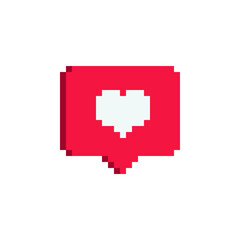 Poster - like, follower icon. pixel art. heart social media notification. web site design. 8-bit. isolated ab