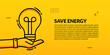© CYBERUSS - Hand hold light bulb plant on yellow background, Eco energy saving social media cover banner template