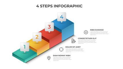 Poster - 4 stairs steps infographic element template vector, layout design for presentation, diagram, etc