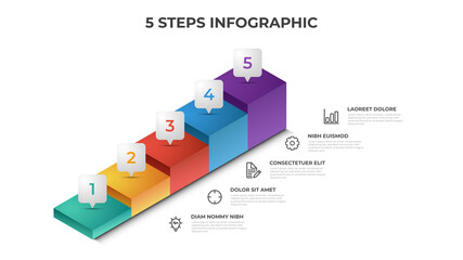 Wall Mural - 5 stairs steps infographic element template vector, layout design for presentation, diagram, etc