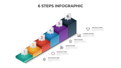 Poster - 6 stairs steps infographic element template vector, layout design for presentation, diagram, etc