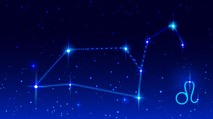 Wall Mural - constellation leo zodiac sign in night starry sky