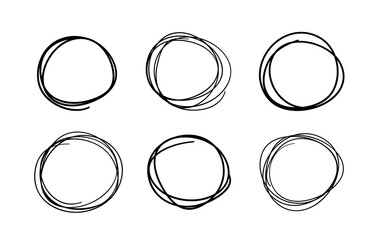 Poster - Hand drawn set of objects for design use. Black Vector doodle circles on transparent background.  Abstract drawing. Artistic illustration grunge elements