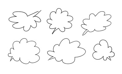 Poster - Hand drawn set of doodle speech bubbles. Vector pop art objects on transparent background