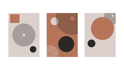 Wall Mural - Set of abstract contemporary with geometric shapes. Design for wallpaper, background, wall decor, cover, print, card, branding. Modern boho minimalist art. Vector 