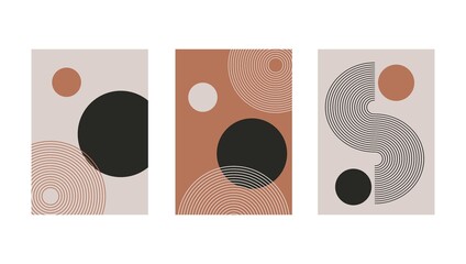 Wall Mural - Set of abstract contemporary with geometric shapes. Design for wallpaper, background, wall decor, cover, print, card, branding. Modern boho minimalist art. Vector 
