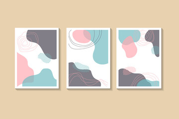Poster - Set of vertical layout use A4 size cover design  template with abstract background. Liquid waves element with stripped pattern. Contrast colors. Vector illustration for presentations, flyers, posters.