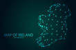 Map of Ireland - With glowing point and lines scales on The Dark Gradient Background, 3D mesh polygonal network connections. Vector illustration eps10.
