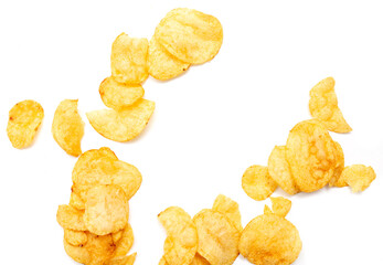 Wall Mural - Potato chips isolated on a white background.