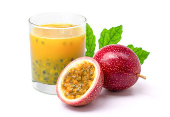 Poster - glass of passion fruit juice and fruits