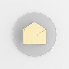 Poster - Gold open e-mail icon in flat style. 3d rendering gray round button key, interface ui ux element.