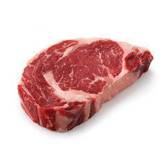 Wall Mural - Close-up view of fresh raw Ribeye Steak Lip On Ribs cut in isolated white background